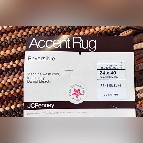 Vintage NWT Colonial Kitchen Rug Reversible Dark Coffee Rust Stripes 24” X 40” - Picture 3 of 3